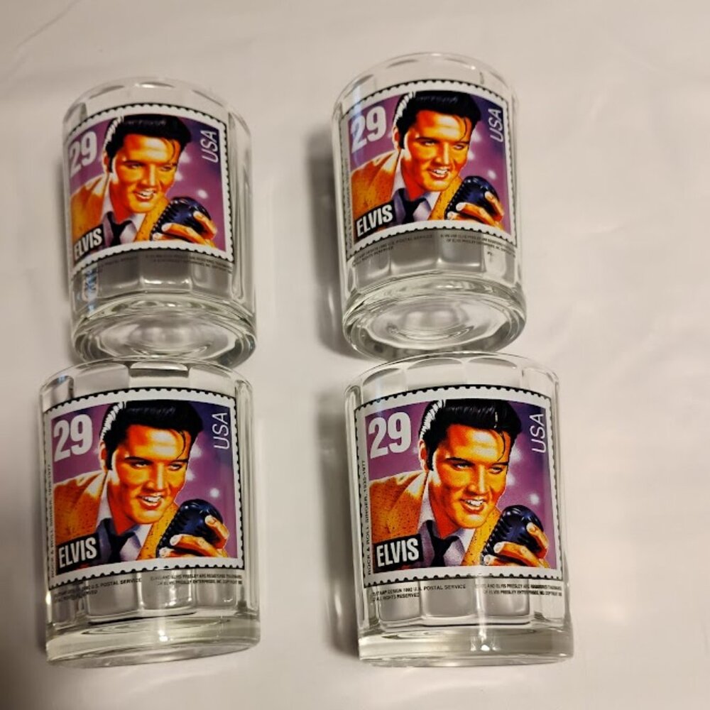 Vintage Elvis Presley USPS Stamp Rocks Glasses Set of 4 – 29¢ USA Old Fashioned